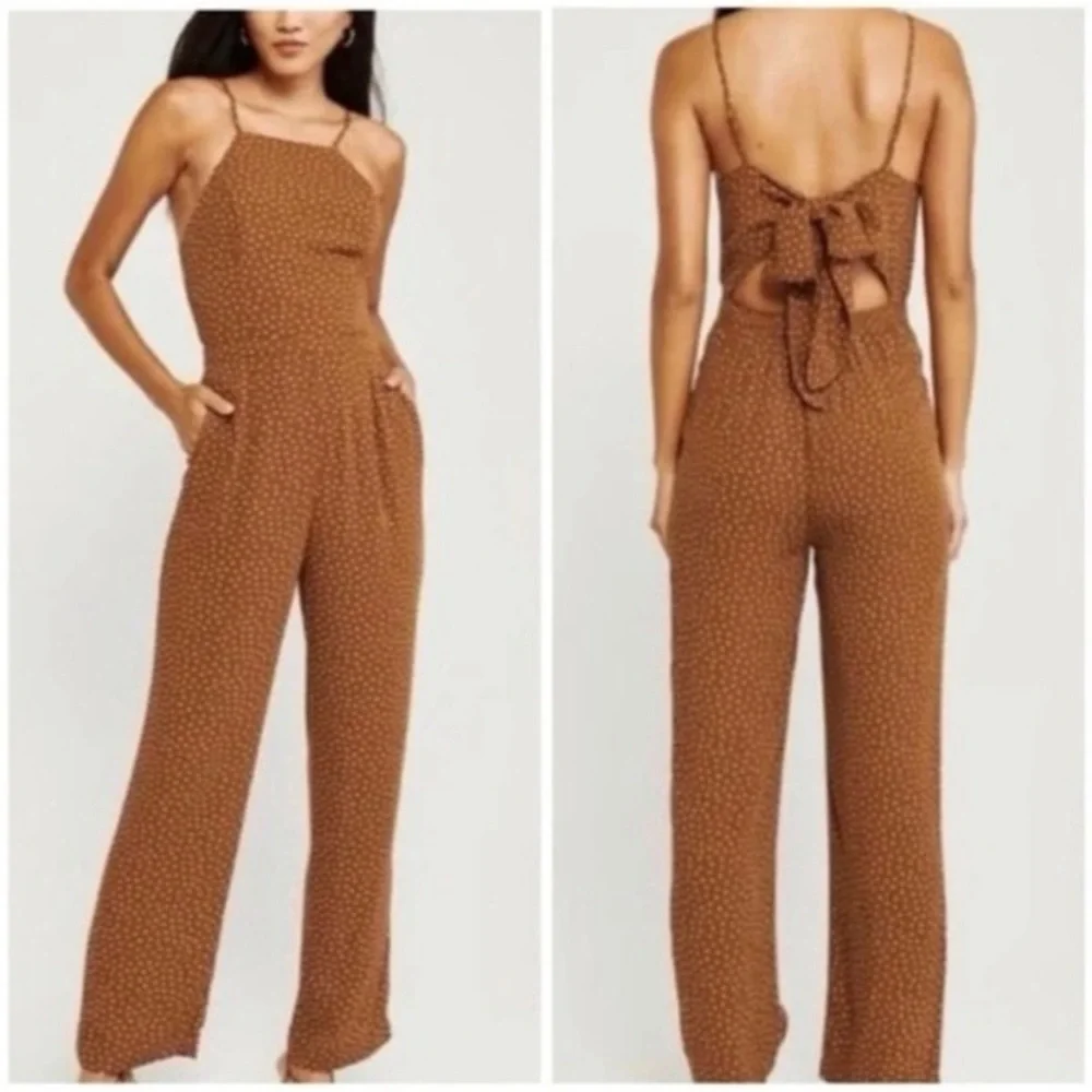 Abercrombie & Fitch Brown Polka Dot Wide-Leg Jumpsuit - Picture 2 of 10